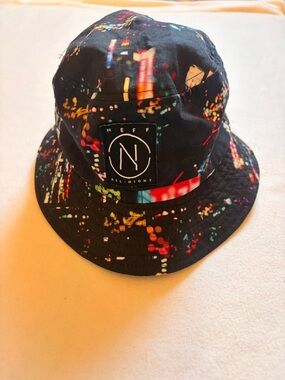 Neff Black Bucket Hat with Multicolor Light-Print, Festival Rave Party